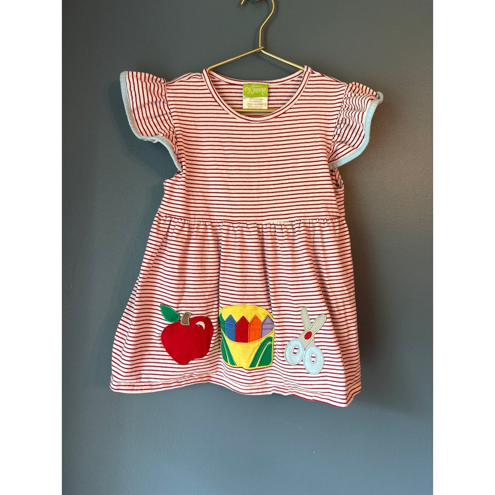 Classic Whimsy Girls Red White Striped School Crayon Flutter Sleeve top 10